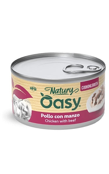 OASY GATTO NATURY LATTINA IN BRODO DI COTTURA ADULTO POLLO & MANZO 85 GR