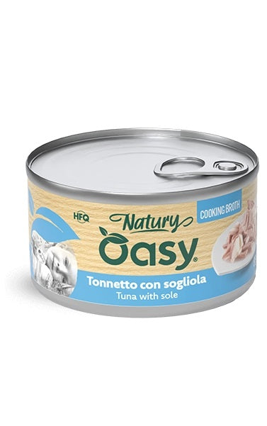 Oasy Gatto Natury Lattina in Brodo di Cottura Adulto Tonnetto & Sogliola 85 g