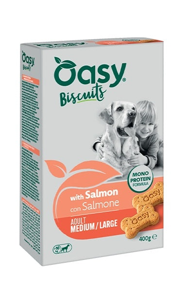 OASY CANE SNACK BISCUITS MONOPROTEIN ADULTO MEDIUM&LARGE SALMONE 400 GR