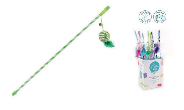 LEO PET GATTO GIOCO CANNA STUZZICAMICIO COLORATA CON PALLINA & PIUMA 45 CM (colori assortiti)