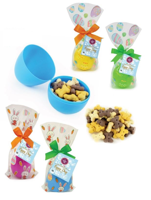 LEO PET PASQUA CANE SNACK UOVO RIPIENO DI BISCOTTI AROMATIZZATI 50 GR (colori assortiti)