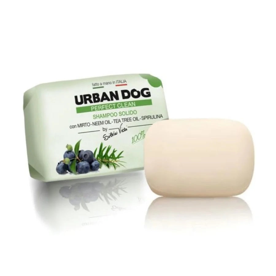 URBAN DOG SHAMPOO SOLIDO CON MIRTO, OLIO DI NEEM, OLIO TEA TREE & SPIRULINA 100 GR