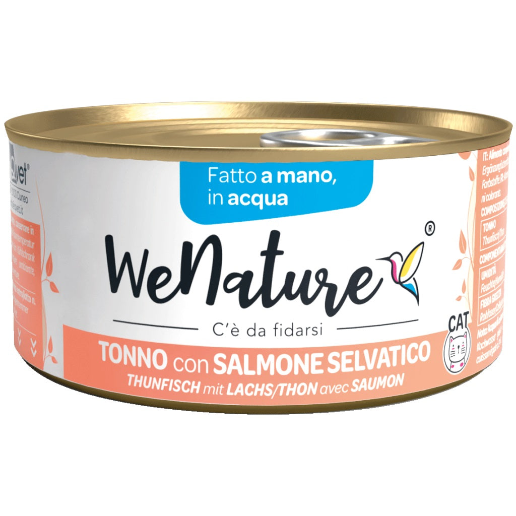 WENATURE GATTO LATTINA IN ACQUA DI COTTURA ADULTO TONNO & SALMONE 85 GR alimento per cani e gatti | Pet Care Italia