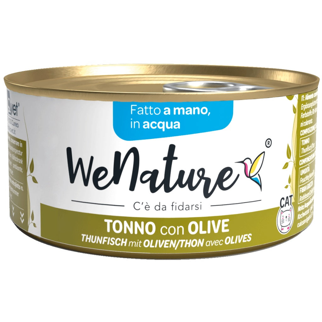 WENATURE GATTO LATTINA IN ACQUA DI COTTURA ADULTO TONNO & OLIVE 85 GR alimento per cani e gatti | Pet Care Italia