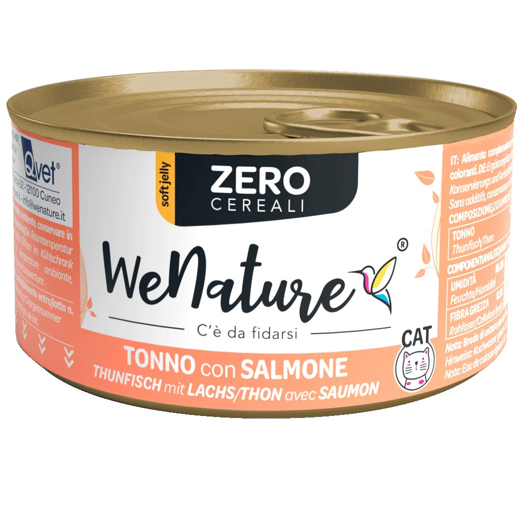 WENATURE GATTO ZERO CEREALI LATTINA IN JELLY ADULTO TONNO & SALMONE 85 GR