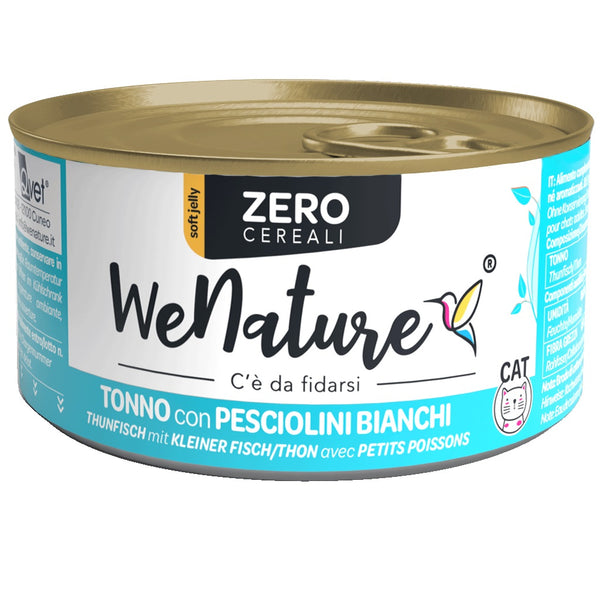 WENATURE GATTO ZERO CEREALI LATTINA IN JELLY ADULTO TONNO & PESCIOLINI BIANCHI 85 GR