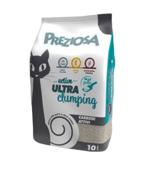 PREZIOSA GATTO LETTIERA IGIENICA ULTRA CLUMPING CARBONI ATTIVI 10 LT
