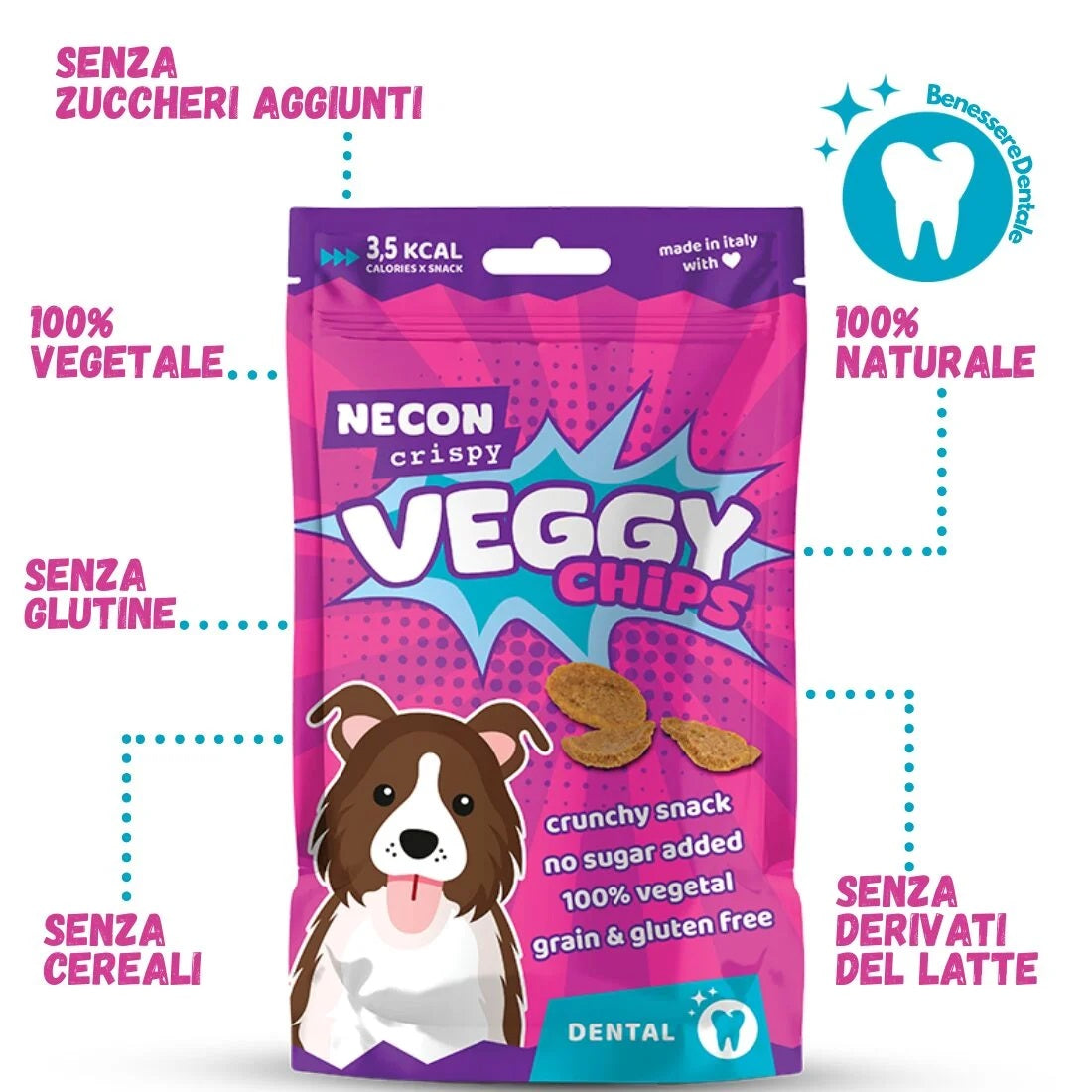 NECON CRISPY CANE SNACK VEGGIE CHIPS DENTAL 85 GR
