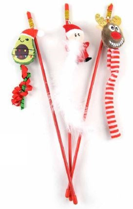 LEO PET XMAS GATTO GIOCO TRIS NATALIZIO STUZZICAMICIO SANTA, AVOCADO & RENNA 30 CM