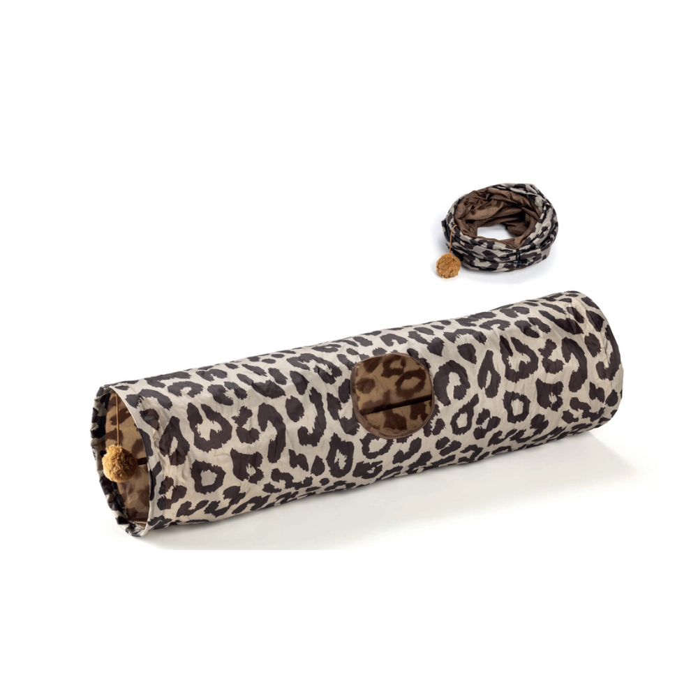 LEO PET GATTO GIOCO TUNNEL LEOPARDATO CON PALLINA 90x25 CM