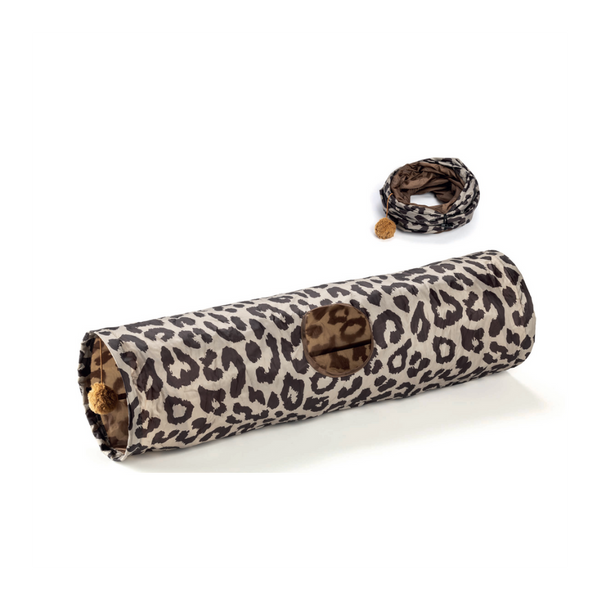 Leo Pet Gatto Gioco Tunnel Leopardato Con Pallina 90x25 CM
