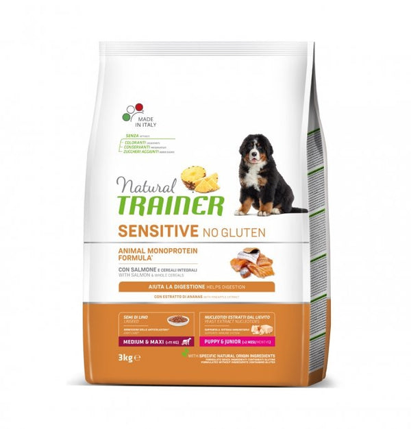 TRAINER CANE NATURAL SENSITIVE PUPPY&JUNIOR MEDIUM&MAXI SALMONE 3 KG