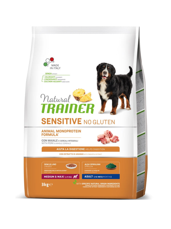 TRAINER CANE NATURAL SENSITIVE ADULTO MEDIUM&MAXI MAIALE 3 KG