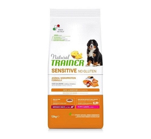TRAINER CANE NATURAL SENSITIVE PUPPY&JUNIOR MEDIUM&MAXI SALMONE 12 KG