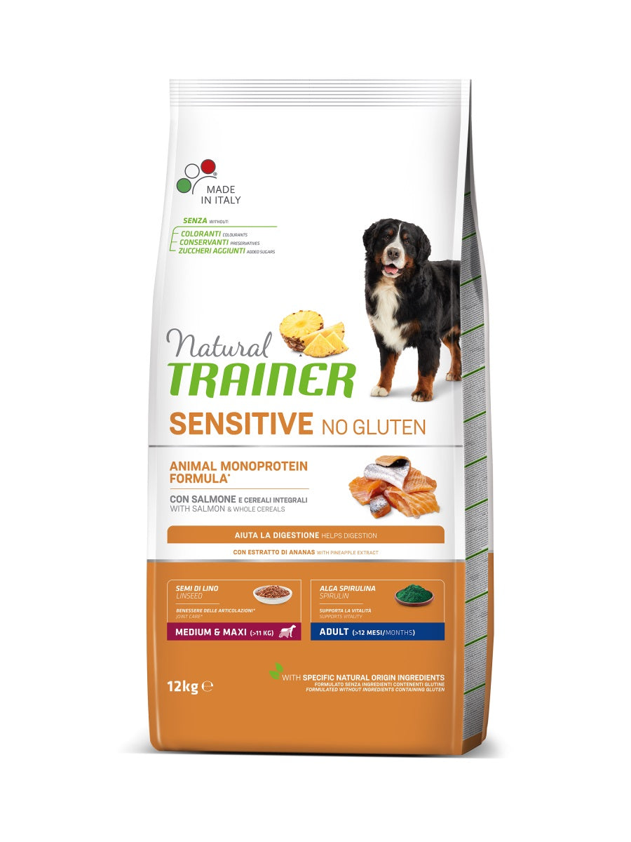 TRAINER CANE NATURAL SENSITIVE ADULTO MEDIUM&MAXI SALMONE 12 KG