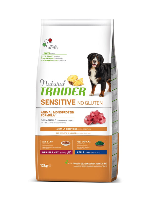 TRAINER CANE NATURAL SENSITIVE ADULTO MEDIUM&MAXI AGNELLO 12 KG