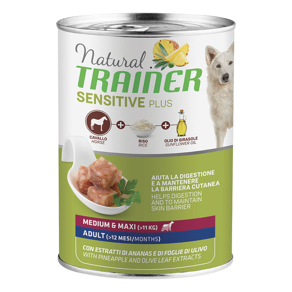TRAINER CANE NATURAL SENSITIVE PLUS ADULTO MEDIUM&MAXI CAVALLO & RISO 400 GR