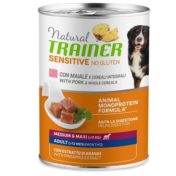 TRAINER CANE NATURAL SENSITIVE ADULTO MEDIUM&MAXI MAIALE & CEREALI 400 GR