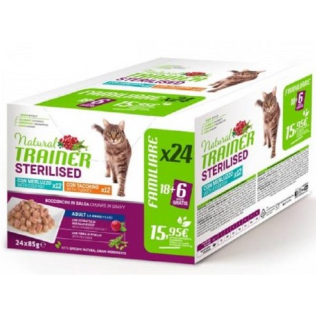 TRAINER GATTO NATURAL ADULTO STERILIZZATO MULTIPACK TACCHINO & MERLUZZO CF. (24x85) GR