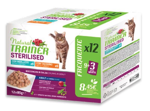TRAINER GATTO NATURAL ADULTO STERILIZZATO MULTIPACK TACCHINO & MERLUZZO CF. (12x85) GR