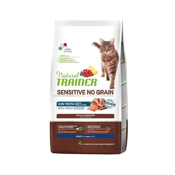PRODOTTO NON PIU' IN COMMERCIO TRAINER GATTO NATURAL SENSITIVE NO GRAIN ADULTO TROTA, PATATE, PISELLI & CECI 300 GR