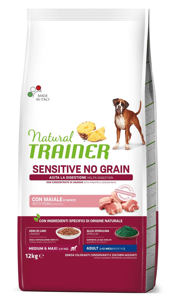 TRAINER CANE NATURAL SENSITIVE NO GRAIN ADULTO MEDIUM&MAXI MAIALE 3 KG