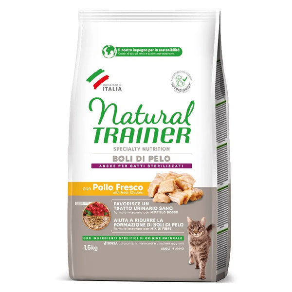TRAINER GATTO SPECIALTY NUTRITION - BOLI DI PELO - POLLO FRESCO 1,5 KG