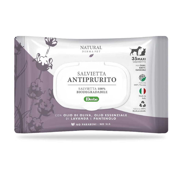 NATURAL DERMA PET SALVIETTA "ANTIPRURITO" CF. (35 PZ) OLIO D'OLIVA, OLIO ESSENZIALE DI LAVANDA & PANTENOLO