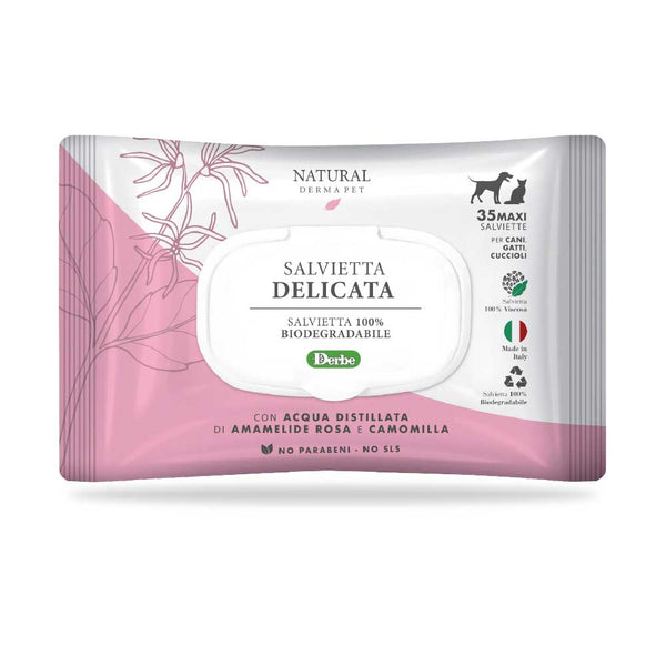 NATURAL DERMA PET SALVIETTA "DELICATA" CF. (35 PZ) ACQUA DISTILLATA DI AMAMELIDE ROSA & CAMOMILLA