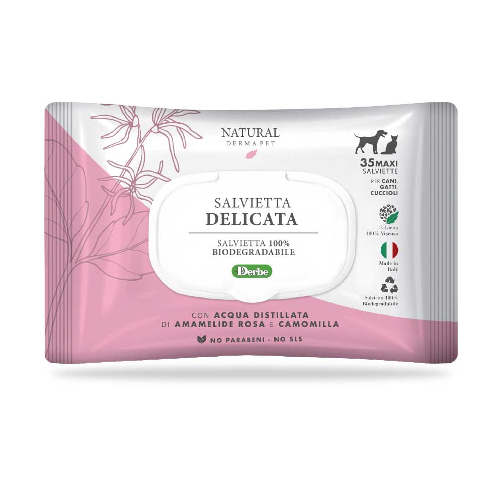 Natural Derma Pet Salviette Delicate Amamelide Rosa e Camomilla – 35 pz