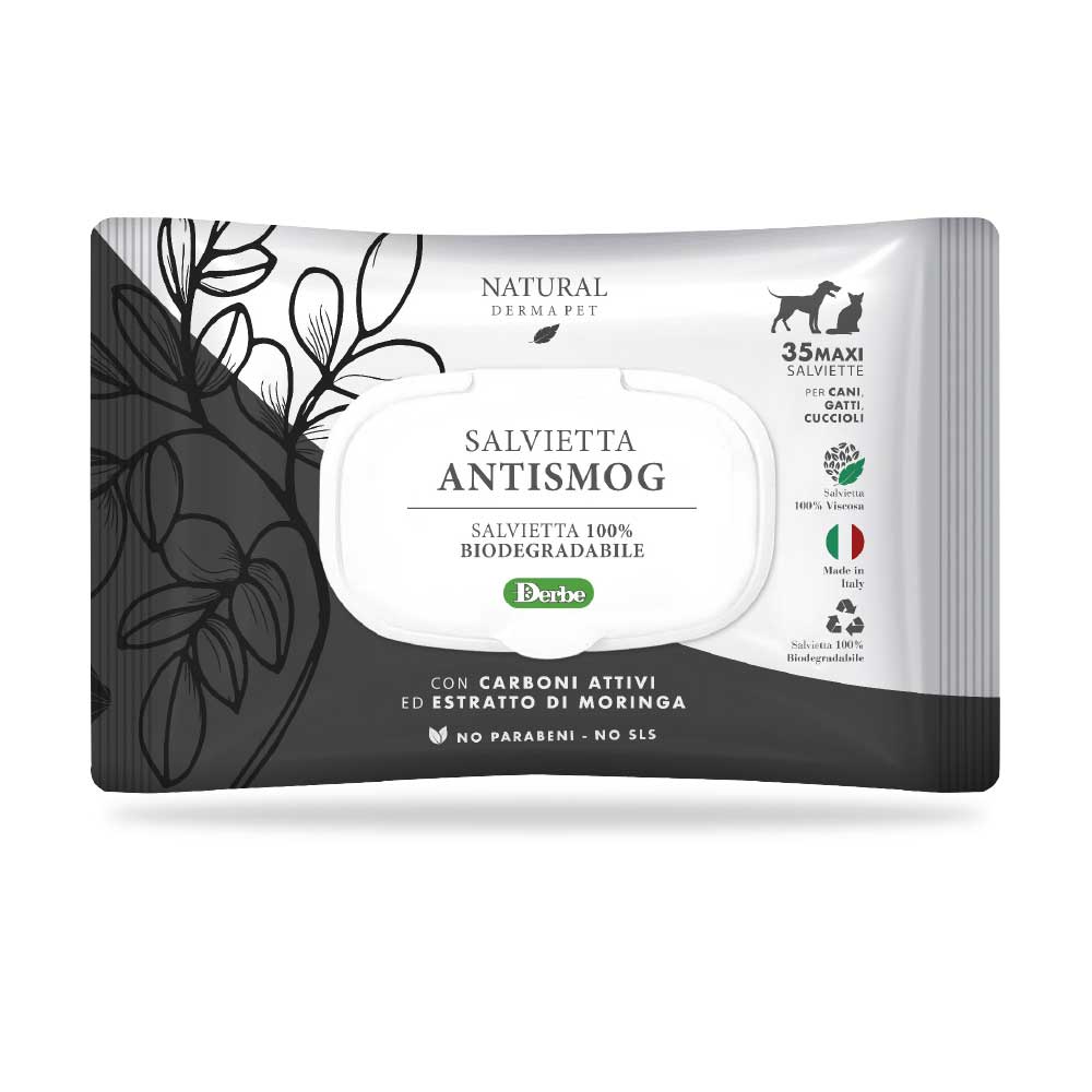 NATURAL DERMA PET SALVIETTA "ANTISMOG" CF. (35 PZ) CARBONI ATTIVI & ESTRATTO DI MORINGA