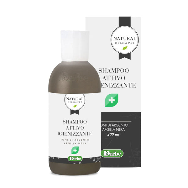 NATURAL DERMA PET CANE SHAMPOO ATTIVO IGIENIZZANTE CON IONI DI ARGENTO & ARGILLA NERA 200 ML