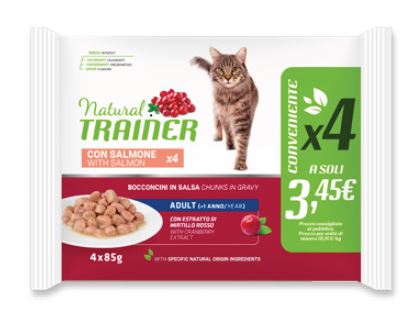 TRAINER GATTO NATURAL ADULTO SALMONE FLOWPACK CF. (4x85) GR