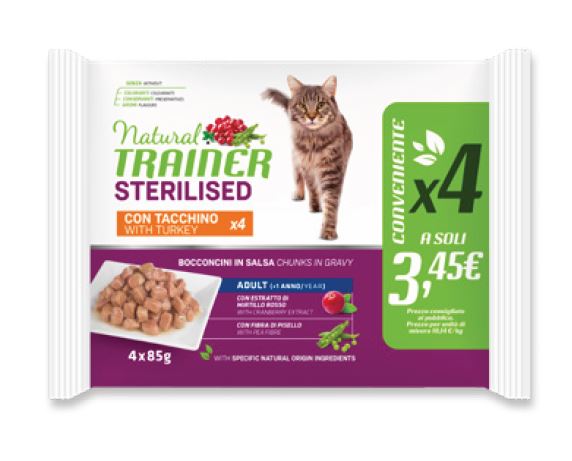 TRAINER GATTO NATURAL ADULTO STERILIZZATO TACCHINO FLOWPACK CF. (4x85) GR
