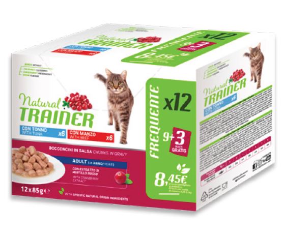 TRAINER GATTO NATURAL ADULTO STERILIZZATO MULTIPACK TONNO+MANZO CF. (12x85) GR