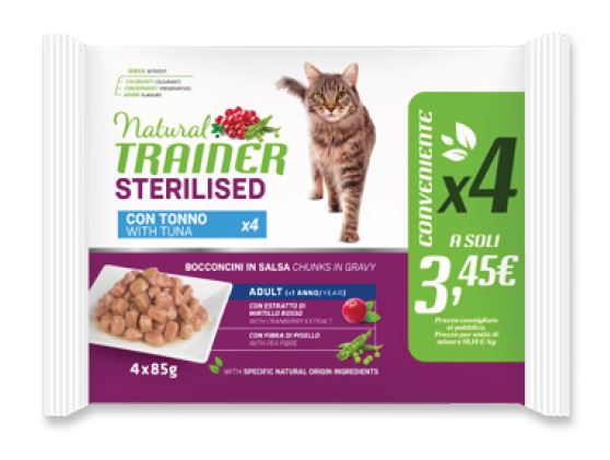 TRAINER GATTO NATURAL ADULTO STERILIZZATO TONNO FLOWPACK CF. (4x85) GR