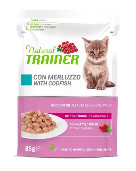TRAINER GATTO NATURAL KITTEN&YOUNG MERLUZZO BUSTA 85 GR