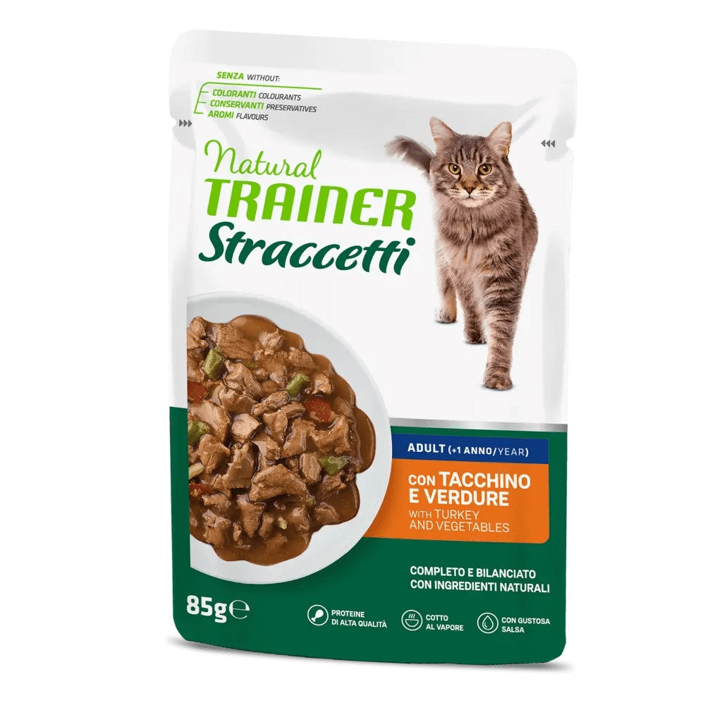 TRAINER GATTO NATURAL STRACCETTI ADULTO TACCHINO & VERDURE 85 GR