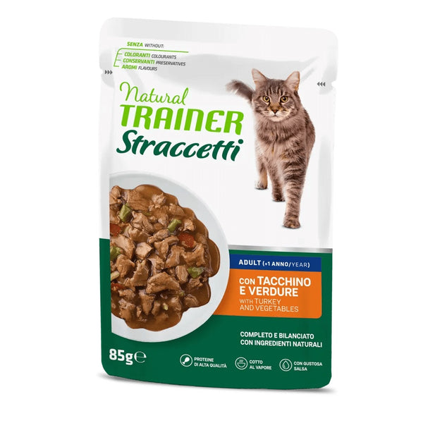 TRAINER GATTO NATURAL STRACCETTI ADULTO TACCHINO & VERDURE 85 GR