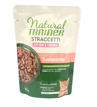 TRAINER GATTO NATURAL STRACCETTI KITTEN & YOUNG SALMONE 70 GR