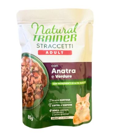 TRAINER GATTO NATURAL STRACCETTI ADULTO ANATRA & VERDURE 85 GR