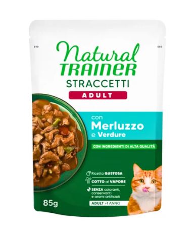 TRAINER GATTO NATURAL STRACCETTI ADULTO MERLUZZO & VERDURE 85 GR