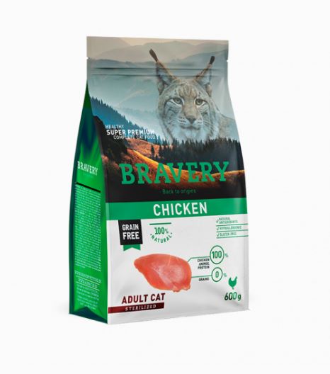 BRAVERY GATTO ADULTO STERILIZZATO POLLO 600 GR