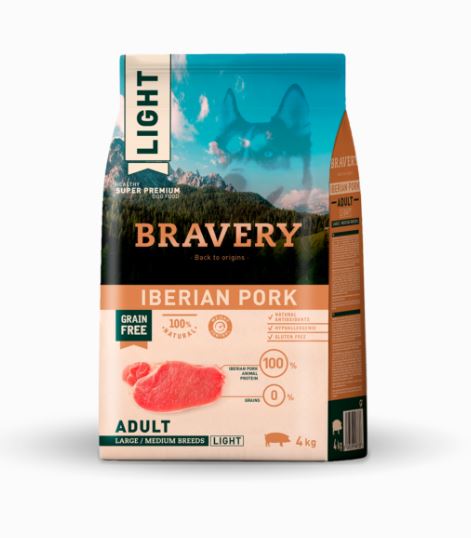 BRAVERY CANE ADULTO LIGHT MEDIUM&LARGE MAIALE IBERICO 4 KG