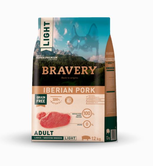BRAVERY CANE ADULTO LIGHT MEDIUM&LARGE MAIALE IBERICO 12 KG