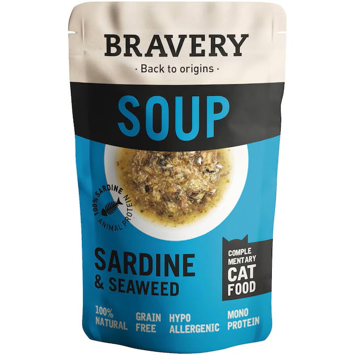 BRAVERY GATTO SOUP ADULTO SARDINA & ALGA MARINA BUSTINA 40 GR alimento per cani e gatti | Pet Care Italia