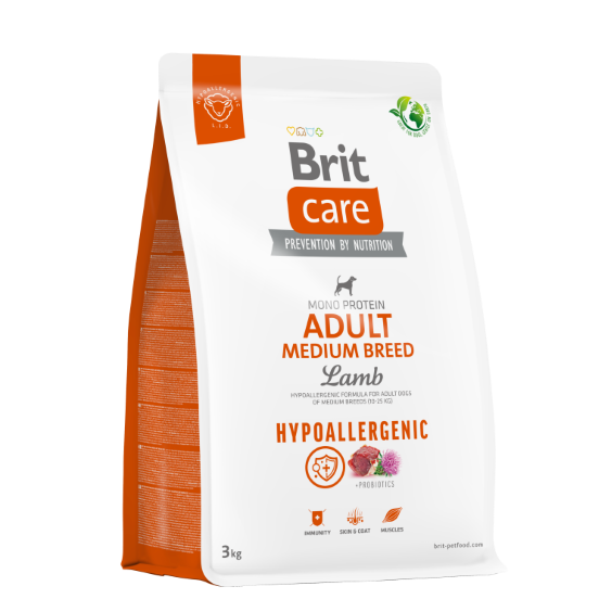 BRIT CARE CANE HYPOALLERGENIC ADULT MEDIUM LAMB 3 KG