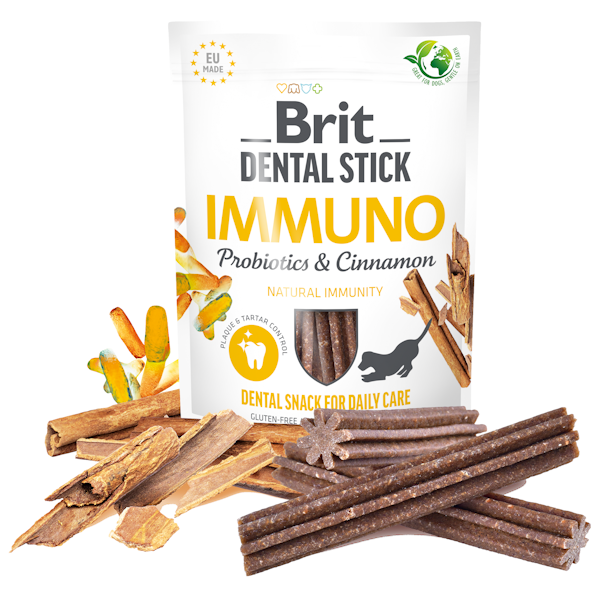 BRIT CANE SNACK DENTAL STICK IMMUNO PREBIOTICI & CANNELLA 251 GR