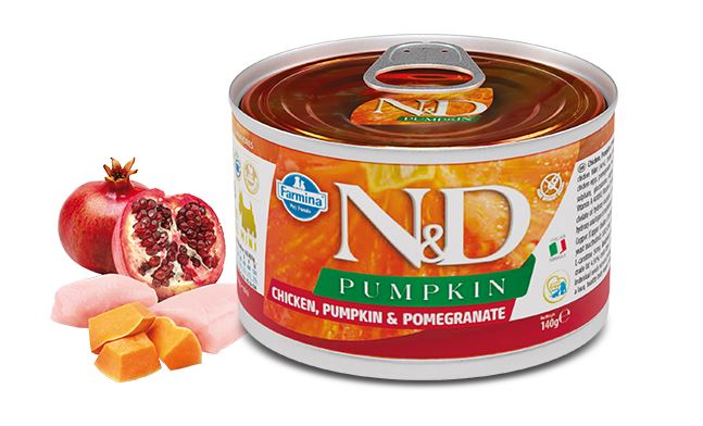 FARMINA CANE N&D PUMPKIN ADULTO MINI POLLO, ZUCCA & MELOGRANO LATTINA 140 GR