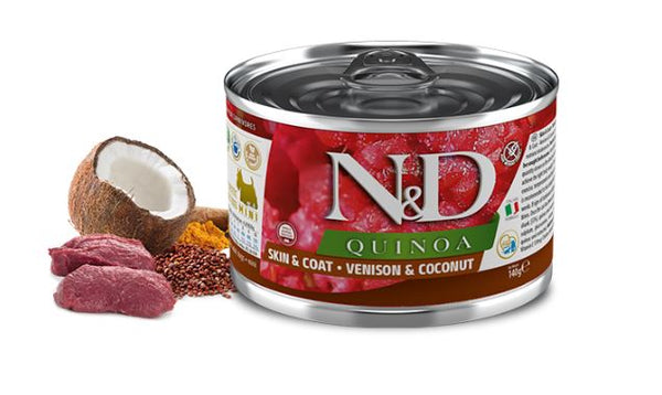FARMINA CANE N&D QUINOA SKIN&COAT ADULTO MINI CERVO & COCCO LATTINA 140 GR
